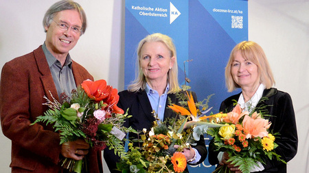 Präsidium der Katholischen Aktion OÖ, Gabriele Hofer-Stelzhammer (m.), Christa Steinbüchler (r.), Bernhard Steiner (l.)