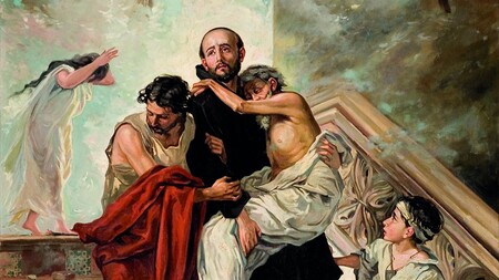 Johannes von Gott rettet Kranke aus dem Königlichen Hospital in Granada - Gemälde (Ausschnitt) von Manuel Gomez Moreno, 1880, Museum der Schönen Künste Granada