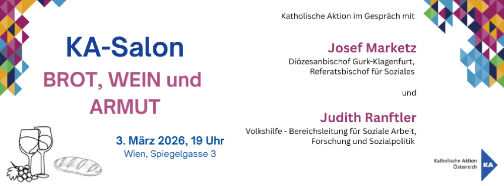 Einladungsgrafik zum Gesprächsabend KA-Salon Brot, Wein und Armut