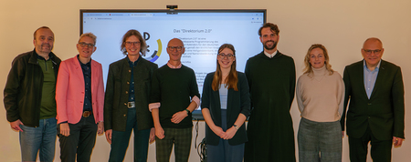v. l. fr. Andras Remler (Göttweig), Nicole Stockhoff (Münster), Markus Wittman (Eichstätt), Christoph Freilinger (ÖLI), Kristina Jansen (Münster), P. Johannes Feierabend (Leiter ÖLI), Katharina Hoos (Würzburg), Stephan Steger (Würzburg)