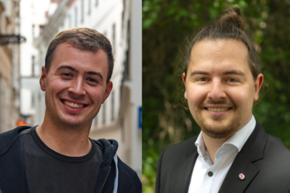 Porträts der Vorsitzenden der Katholischen Jugend Österreich von links nach rechts Klemens Lesigang, Rafael Haigermoser