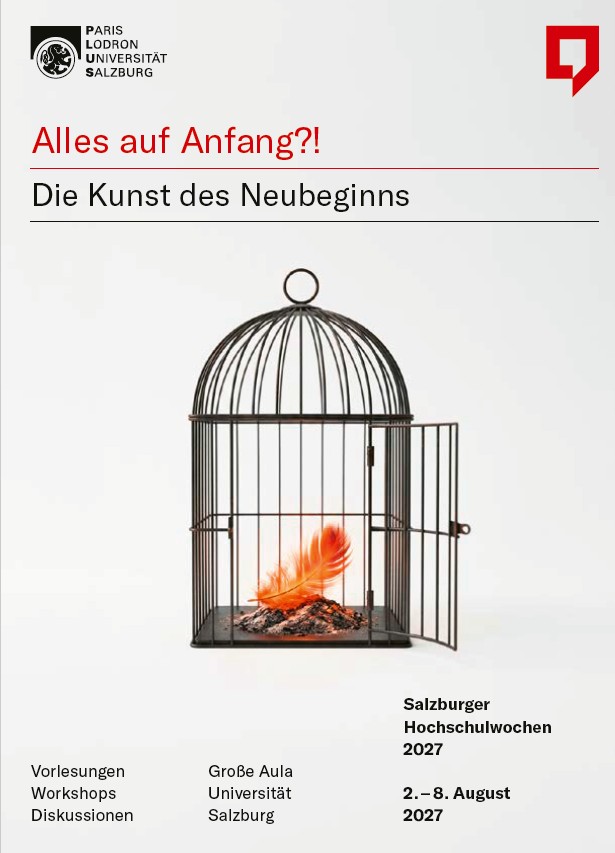 Plakat zu den Salzburger Hochschulwochen, die vom 2. bis 8. August 2027  stattfinden werden